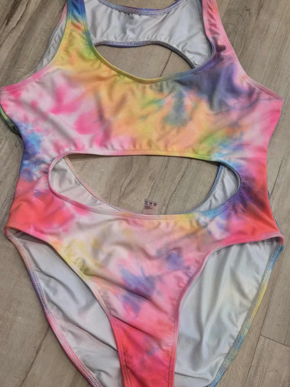Los Angeles Apparel Multicolor Tie-Dye Cutout One-Piece Swimsuit